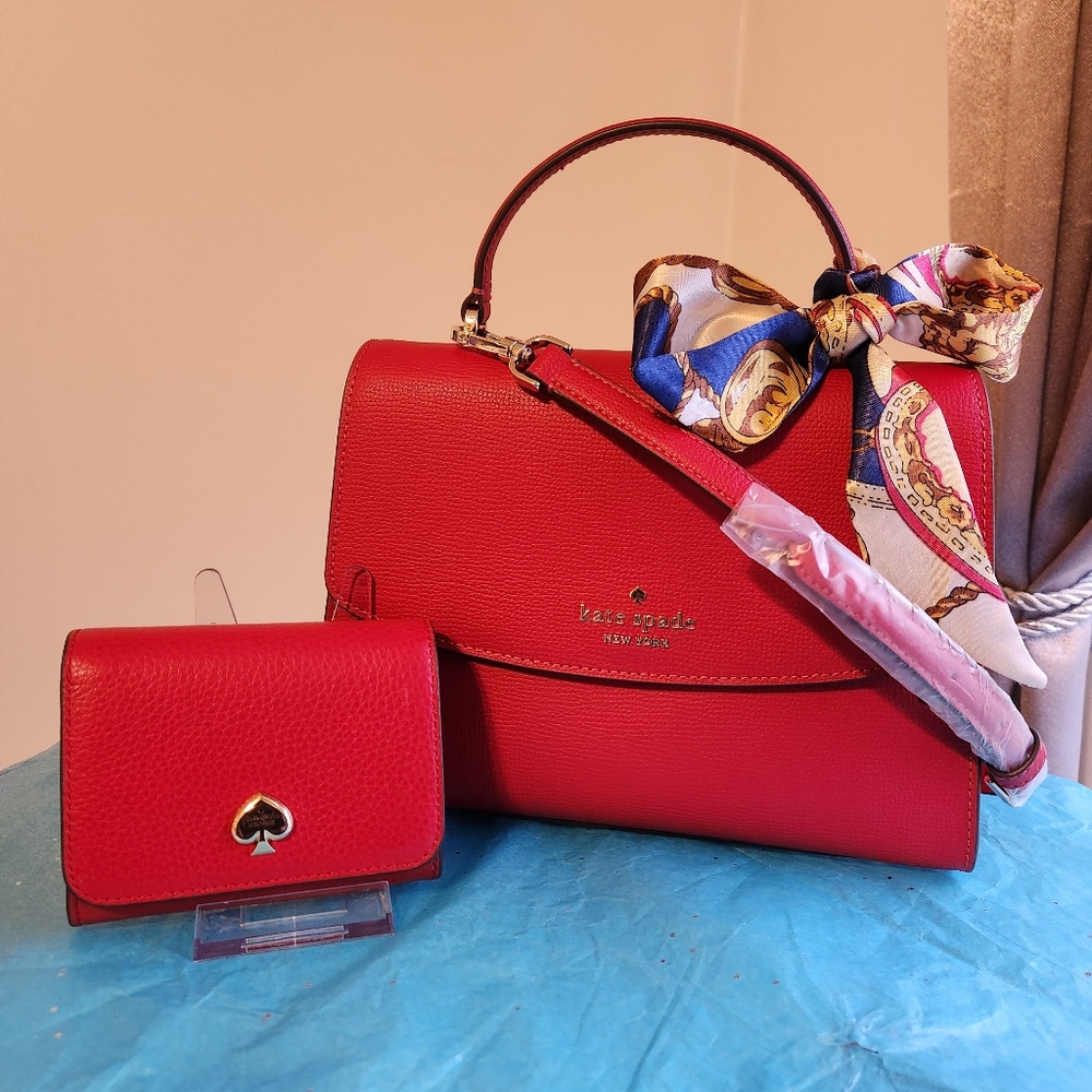 Kate Spade Red Darcy Top Handle Satchel 5 pc set w/adjustable strap - Picture 10 of 10